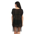 thumbnail image 6 of Women's Cover Up Fringe Hem Loose Waisted Knee Length Beachwear, Black, 6 of 7
