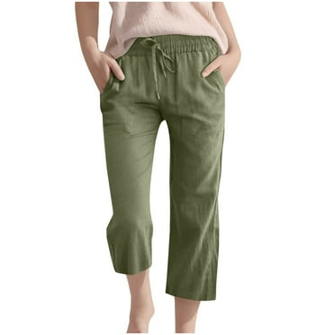 UQJfacai Capri Pants for Girls Casual Cotton Linen Summer Beach Wide Leg Capri Pants Drawstring High Waist Cropped Trouser 3-14 Years