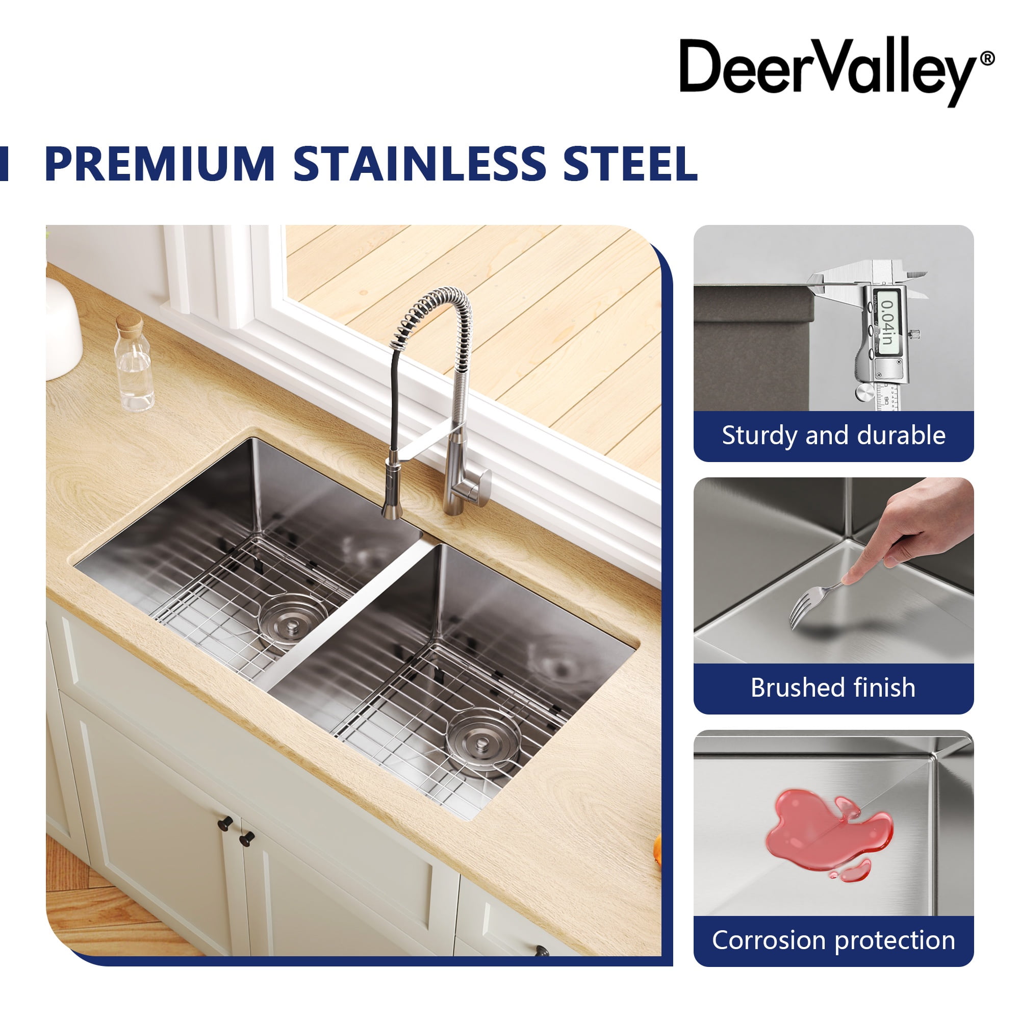 33 in. Rectangular Double Bowl Undermount Kitchen Sink in