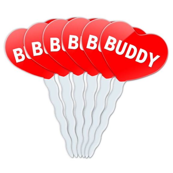 Buddy Heart Love Cupcake Picks Toppers - Set of 6