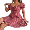 thumbnail image 3 of Femmes Été V Cou Volant à Manches Courtes Imprimé Floral Mini Robe Flowy Swing Mini Robes, 3 of 7