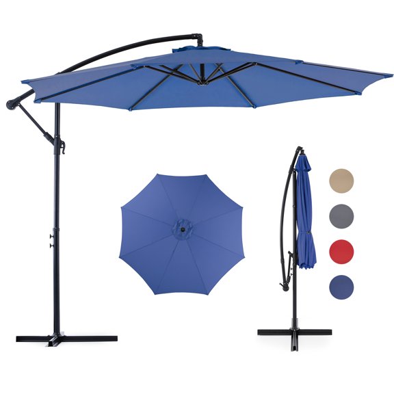 10' Outdoor Patio Umbrella, Offset Hanging Umbrella, UPF50 Large Umbrella for Patio, Yard, Pool Side, 8 Sturdy Ribs, Push Button Tilt and Crank, Blue
