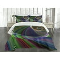 thumbnail image 3 of Ambesonne Digital Quilted Bedspread Set 3 Pcs, Spiral Motion, King Size, Green Purple, 3 of 5