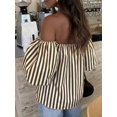 thumbnail image 5 of Women Striped Contrast‑Color Off‑Shoulder Blouse, Woven Fabric Ruffle Tops For Beach Daily Wear, 5 of 10