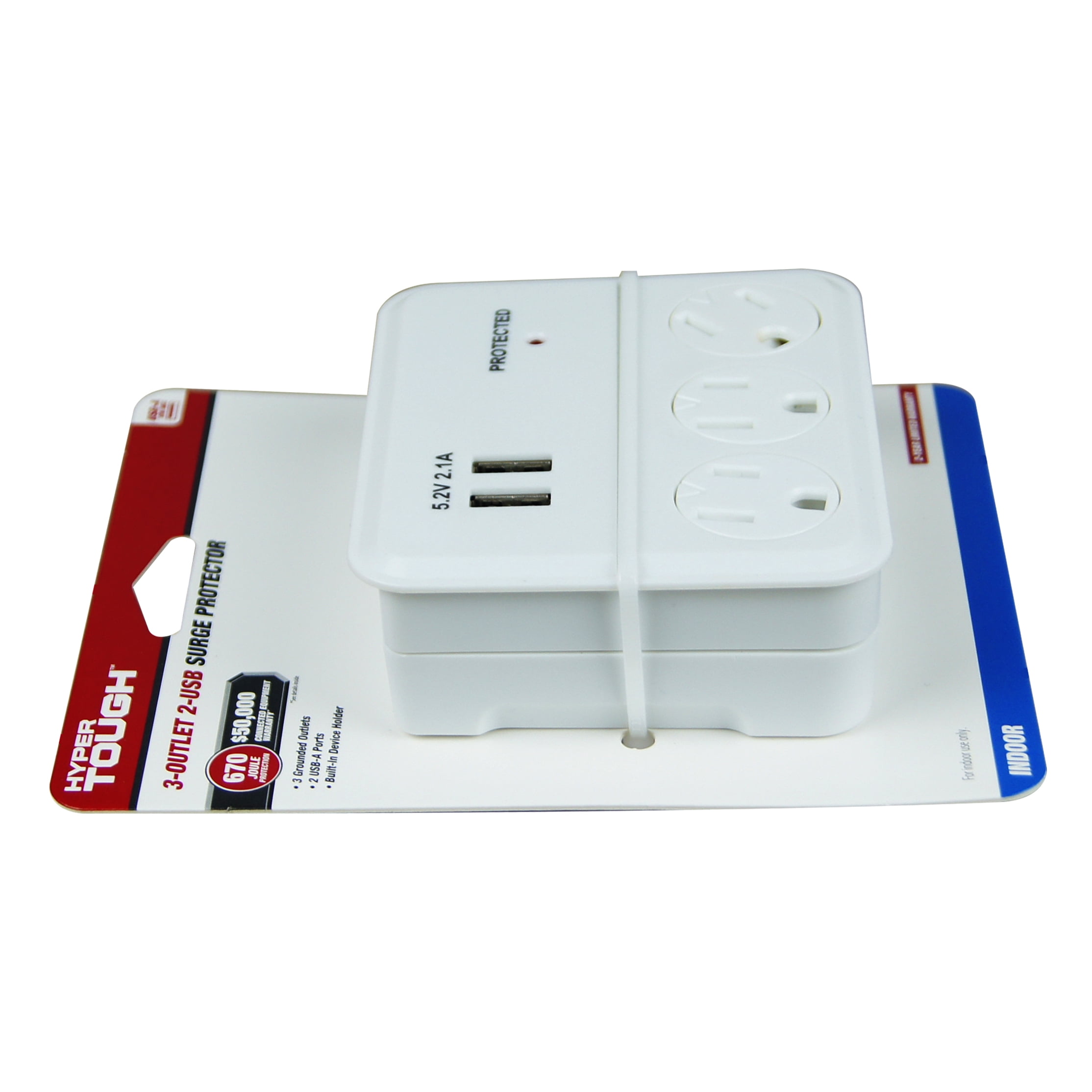 (2 pack) Hyper Tough Indoor 3-Outlet Surge Tap with 2 USB Ports, 15 Amps, White