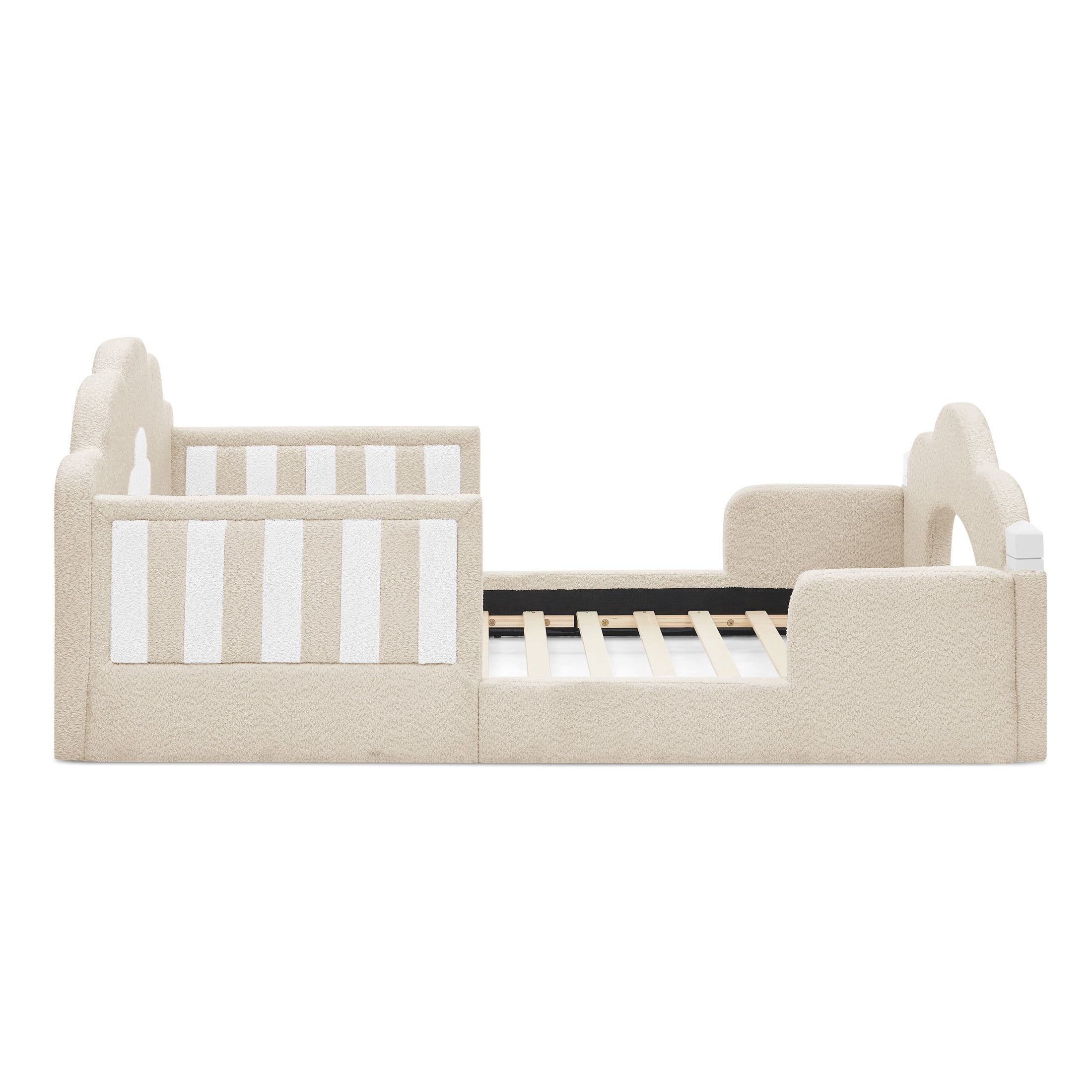 GDF Studio Arvion Twin Size Cloud Bed with Safety Guardrails & Solid Wood Frame, Boucle Fabric Upholstered Bed, Camel