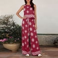 thumbnail image 6 of Costeam Womens Allover Floral Print Two Piece Outfit Cropped Sleeveless Top And Drawstring Waist Wide Leg Pants Hidden Side Pockets Lightweight Woven Fabric Loose Fit Casual Co Ord Matching Set, 6 of 6