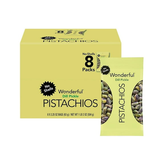 Wonderful Pistachios, No Shells Dill Pickle Nuts, 2.25 Ounce Bag (Pack of 8)