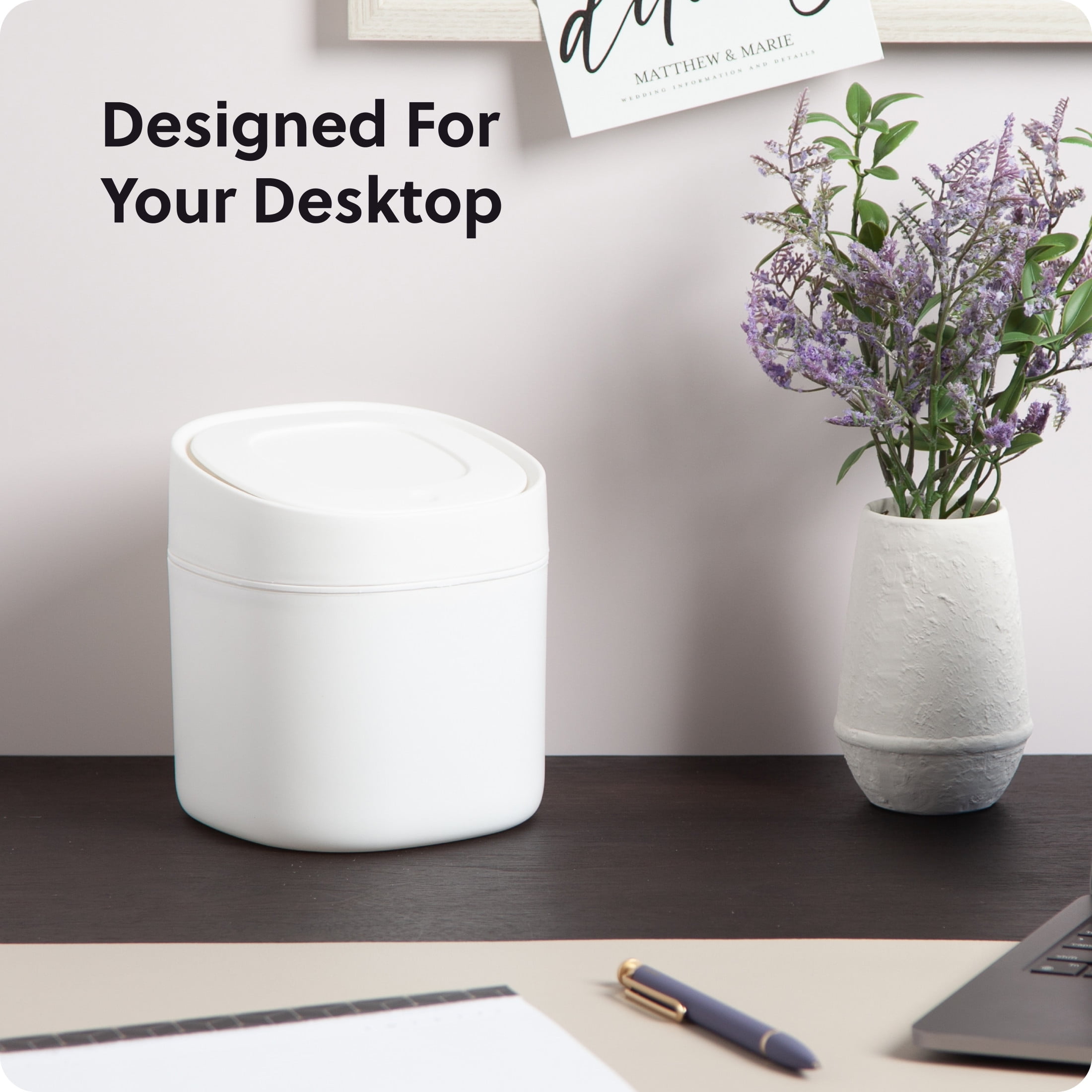 U&nbsp;Brands&nbsp;Desktop Mini Trash Can, Wastebasket, Indoor, Office,&nbsp;5.9 x 5.3 x 5.3 in., White, 1 Each