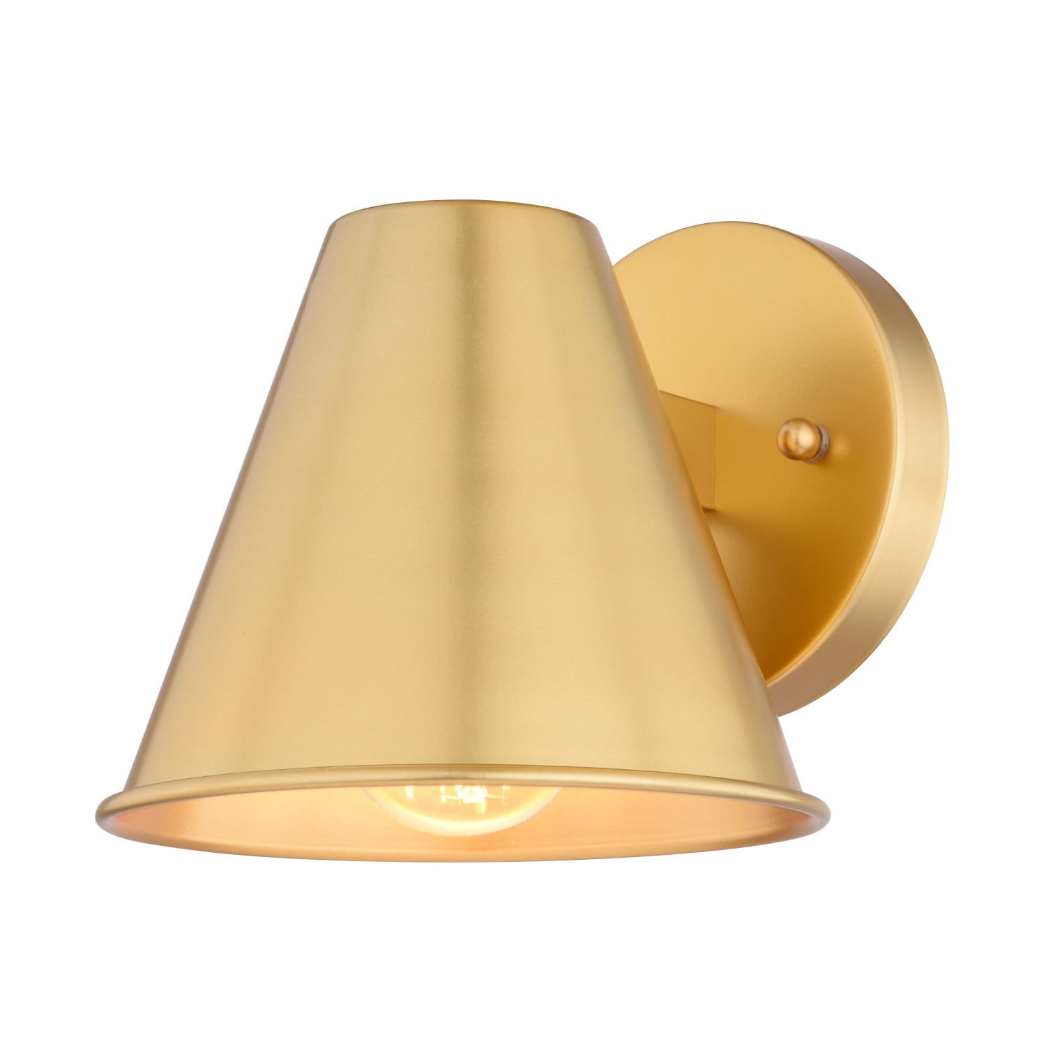 Smith 6.25 in. H 1-Light Gold Brass Modern Contemporary Indoor-Outdoor Wall Sconce with Metal Cone Shade, LED Compatible, Dark Sky Compliant, Use for Exterior Porch Patio Front Door or Garage