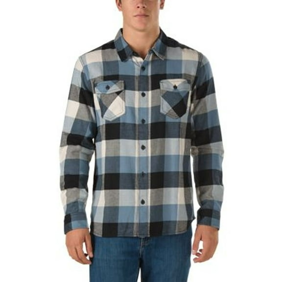 Vans Men's Box Flannel Plaid Long Sleeve Shirt (Small, Black/Blue Mirage/Oatmeal)