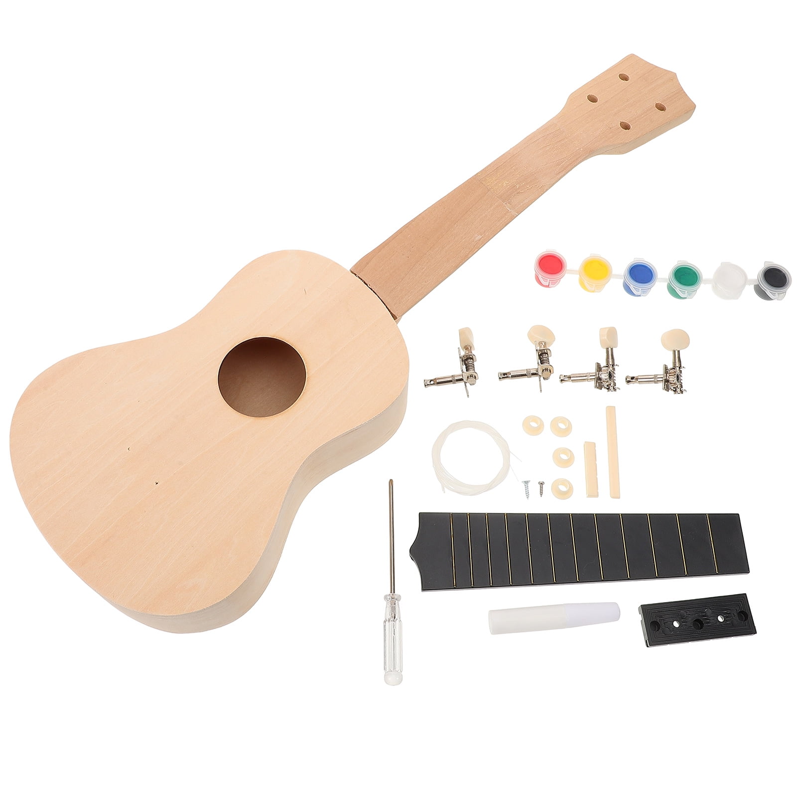 Raindrops 1 Set DIY Ukulele Kits for Kids Wooden Stringed Instrument Unpainted 19.9X6.7X2.0in