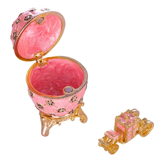 danila-souvenirs Faberge style Imperial Coronation Egg / Trinket Jewel Box with carriage 2.6'' (6.5 cm) pink