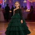 thumbnail image 2 of MEZZALL Dresses Girls Sequin Dress Birthday Party Piano Recital Evening Gown One Shoulder Elegant Tutu Leisure Long Sleeve Crew Neck Solid Color Child Sundress, 2 of 4