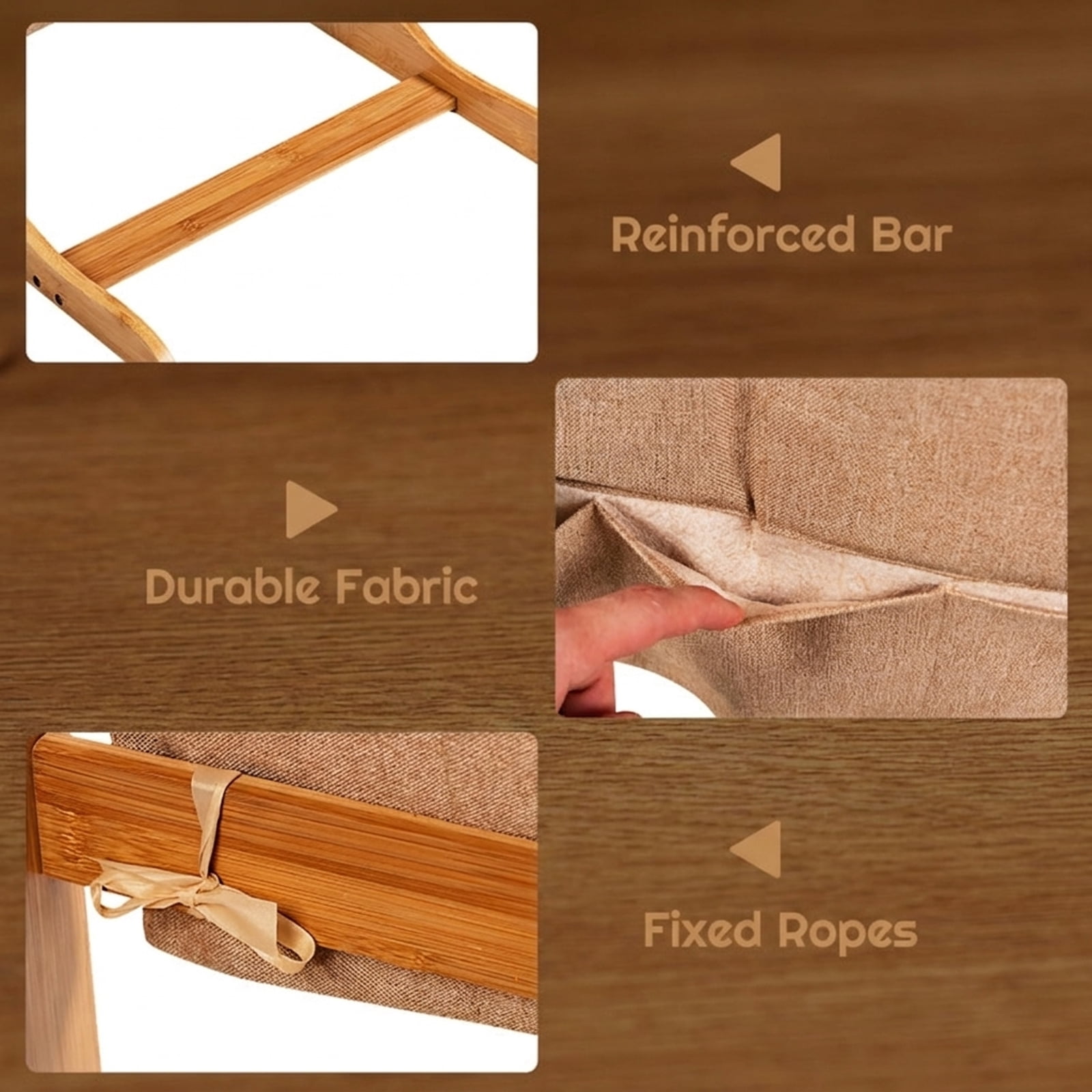 Furnibear Bamboo Sofa Table End Table Bedside Table with Storage Bag - Natural - Bedroom Accent Nightstand Furniture