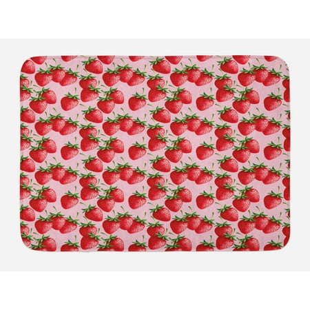 Non Sweet Fruit Red Bath Mat, Delicious Big Strawberries on Pink Background Tasty Juicy Sweet Ripe Summer Fruits, Non-Slip Plush Mat Bathroom Kitchen Laundry Room Decor, 29.5 X 17.5 Inches, Red Green Pink, Ambesonne ()