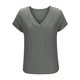 thumbnail image 5 of Mujeres Manga Larga Tops Moda Color Sólido Blusa de Lino con Botones Decorativos Y Rayas Cuello Redondo, Casual 3/4 Manga Tee para la Primavera Trajes Diarios, 5 of 6