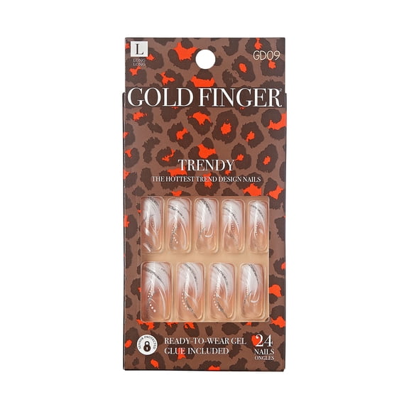 GoldFinger Full Cover White French Design Press on Nails Ready to Wear Gel Manicure Long Nails, Salon Result, Long lasting Durable, MIni Glue Included