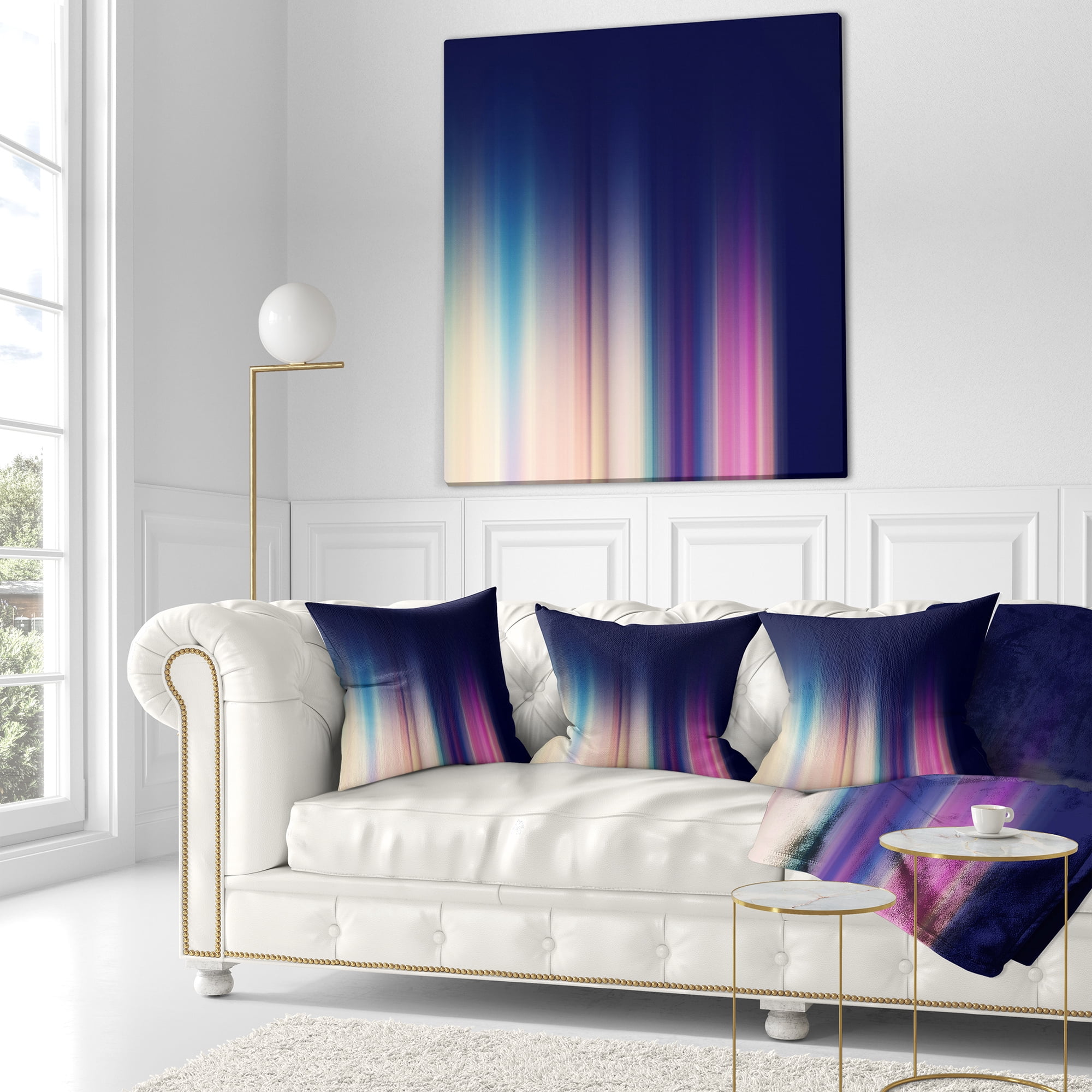 Designart Neon Blue Abstract Lines - Abstract Throw Pillow - 16x16