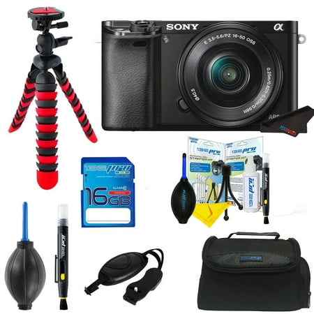Sony Alpha a6000 Mirrorless Camera with 16-50mm Lens (Black) + 16GB Memory Card + Pixi Bundle