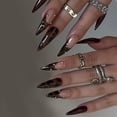 thumbnail image 1 of Uñas postizas adhesivas IMRAIN marrón con estampado de leopardo estilo stiletto 24 piezas, 1 of 7