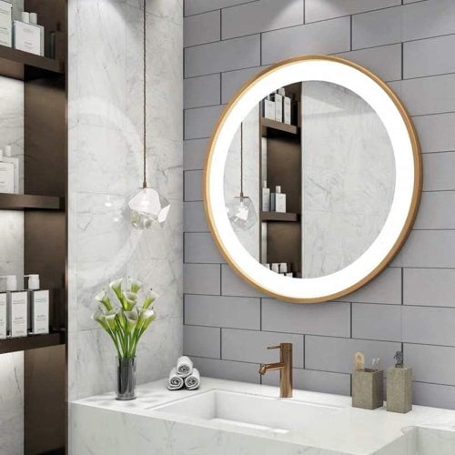 Cottoncandy Led Round Mirror For Bathroom Gold Circle Wall Light Up Backlit Touch Make Vanity Decor Com Vanity Mirror Wall Decor, Gold Light Up Vanity Mirror
