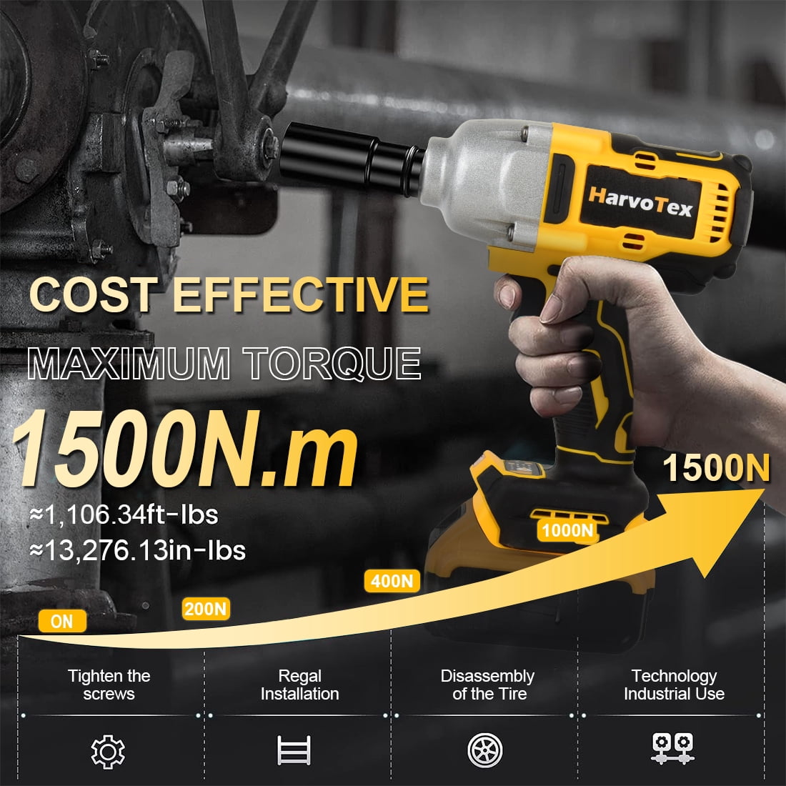 Cordless Impact Wrench Compatible with DeWalt 20V MAX Battery (No Battery) 1/2" Brushless High Torque Impact Gun,1106.34ft-lbs (1500N.m), 3-Speed Mode