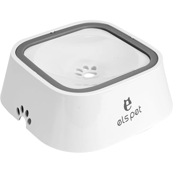 Pet Floating Water Bowl, 1.5L Slow-Down Pet Water Bowl, No Spill Anti-Overflow Anti-Choking Vehicle Carried Water Food Bowl, Slow Water Feeder for Dog Cat Puppy Pet (White)