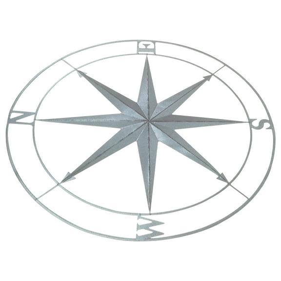 TABLZONE Grey Metal Iron Compass Wall Art Decor for Indoor Outdoor Use, Hanging Ornament for Home and Office Spaces