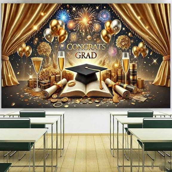 xaoyunyn Congrats Grad Graduation Party Photo Decor Polyester Background for Celebration Events Stable and Reusable Easy to Clean and Store