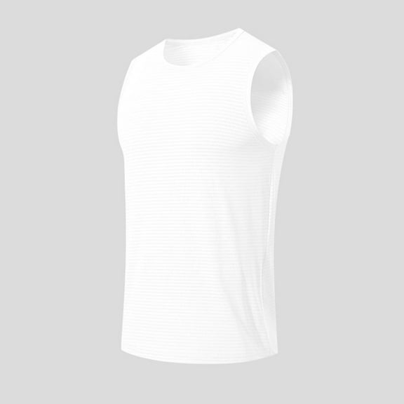 Cmfcve Men's Summer Tank Top Round Neck Sleeveless Muscle Tank Shirt Simple Breathable Gym Tees