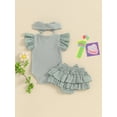 thumbnail image 4 of Bagilaanoe 2pcs Newborn Baby Girl Shorts Set Short Sleeve Letter Print Romper Tops + Ruffles Shorts + Headband 3M 6M Infant Casual Summer Clothes, 4 of 7