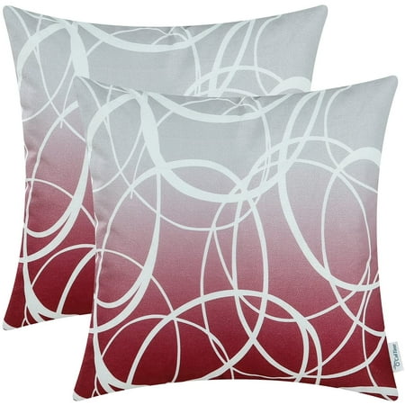 

CaliTime Pack of 2 Soft Canvas Throw Pillow Covers Cases for Couch Sofa Home Decor Modern Gradient Ombre Circles Rings Both Sides 16x16 Inches Gray to Burgundy