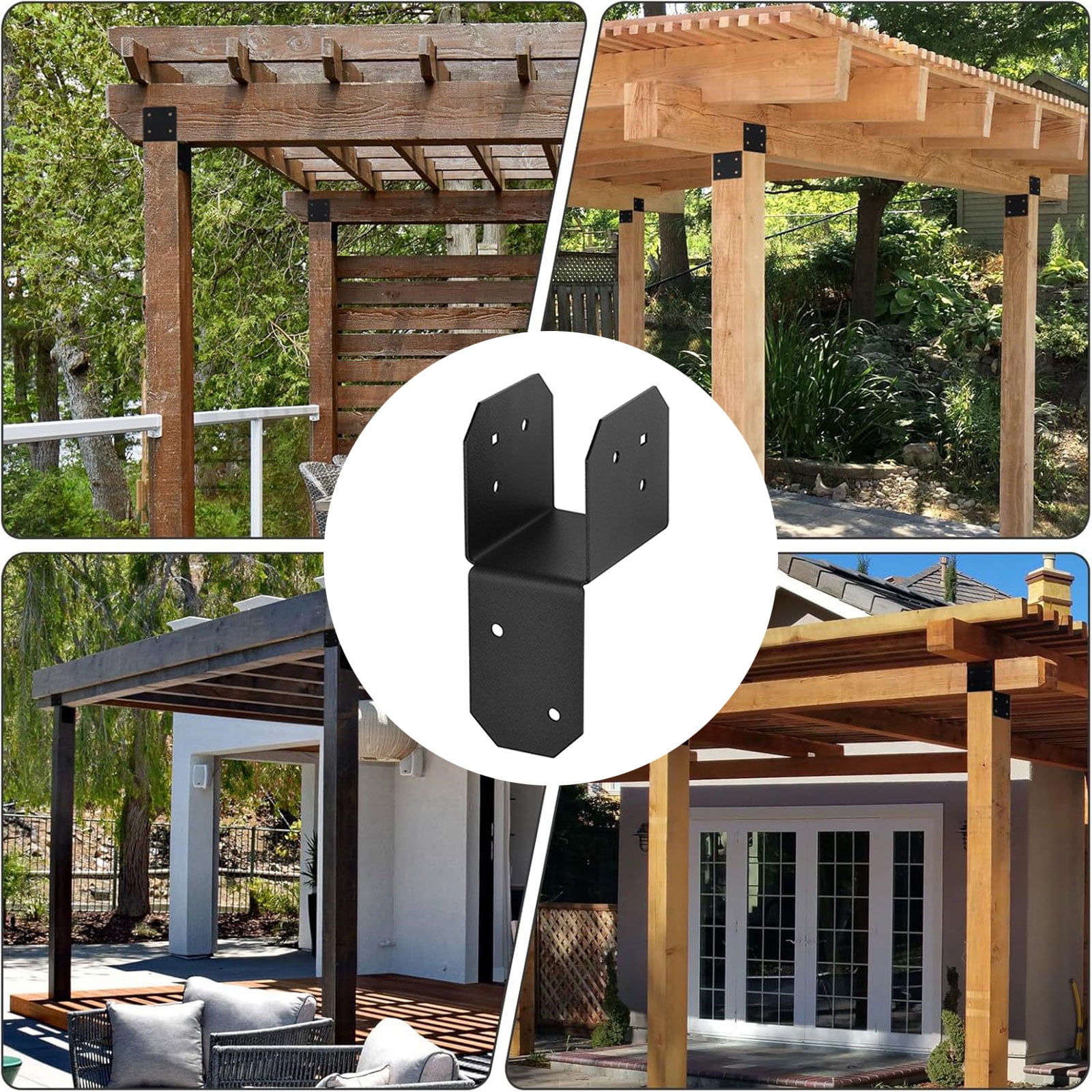 4Pcs Steel Frame Joist Anchors Connector, Reinforced Post Caps Tie Bracket for Wooden House Hanger Joint