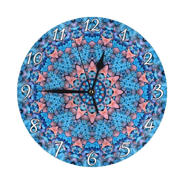 Reloj de pared caleidoscopio fractal azul turquesa - Reloj de pared silencioso que no hace tictac de 10 pulgadas - Estilo rústico retro decorativo para sala de estar, cocina, hogar, baño y dormitorio
