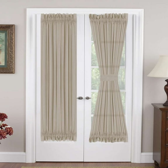 Turquoize Linen French Door Curtains Privacy Light Reducing Glass Door Curtain with Tieback | Rod Pocket 2 Panel(52" x 72",Taupe)