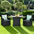 thumbnail image 1 of Patiojoy 3PCS Patio Rattan Dining Set Space-Saving Furniture Set with Tempered Glass Top Table and Cushioned Chairs, 1 of 9