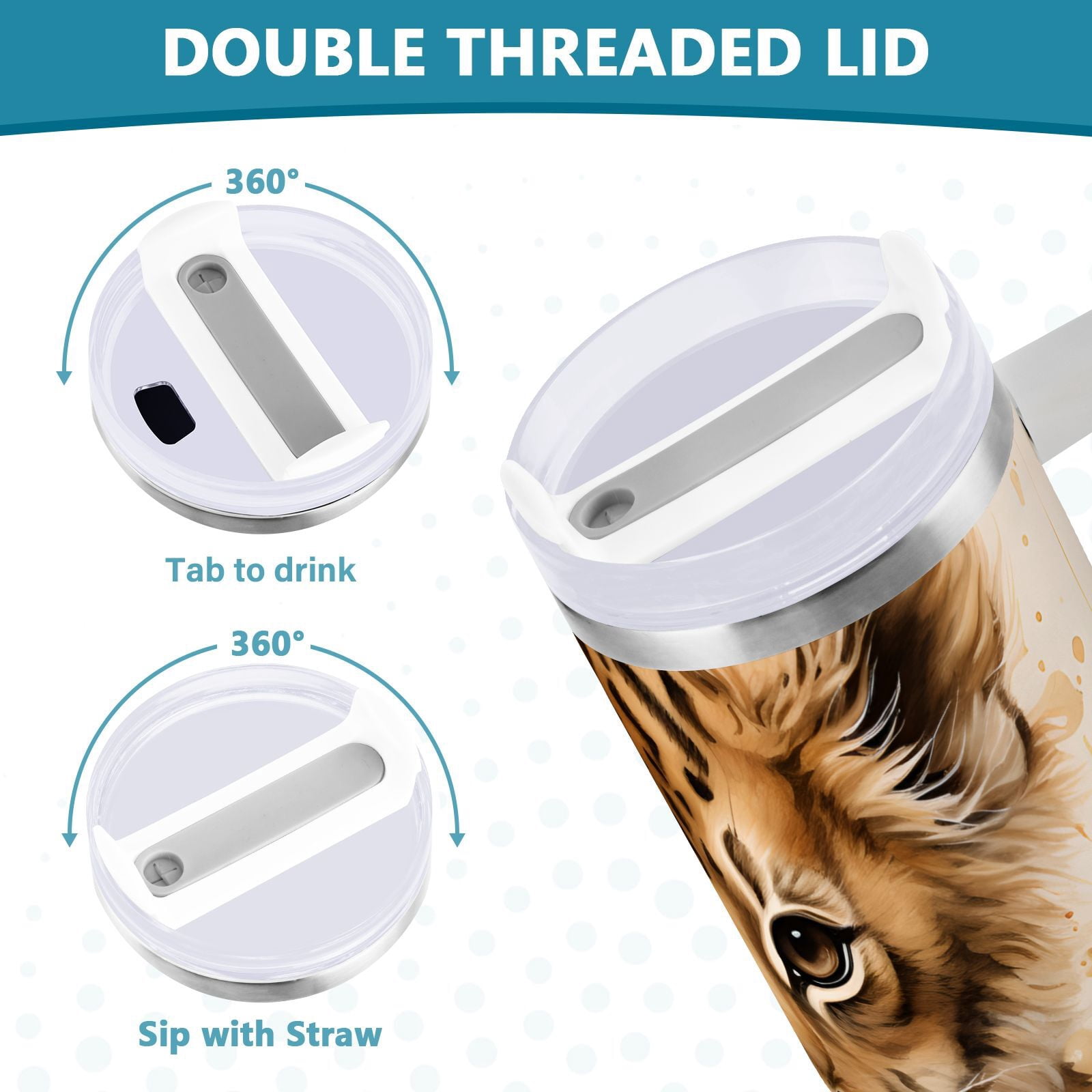 JSTEL Cute Lion Baby 30 oz Tumbler Stainless Steel Water Bottle Vacuum Insulated Cup with Straw Lid & Handle For Travel Car Cup Holder