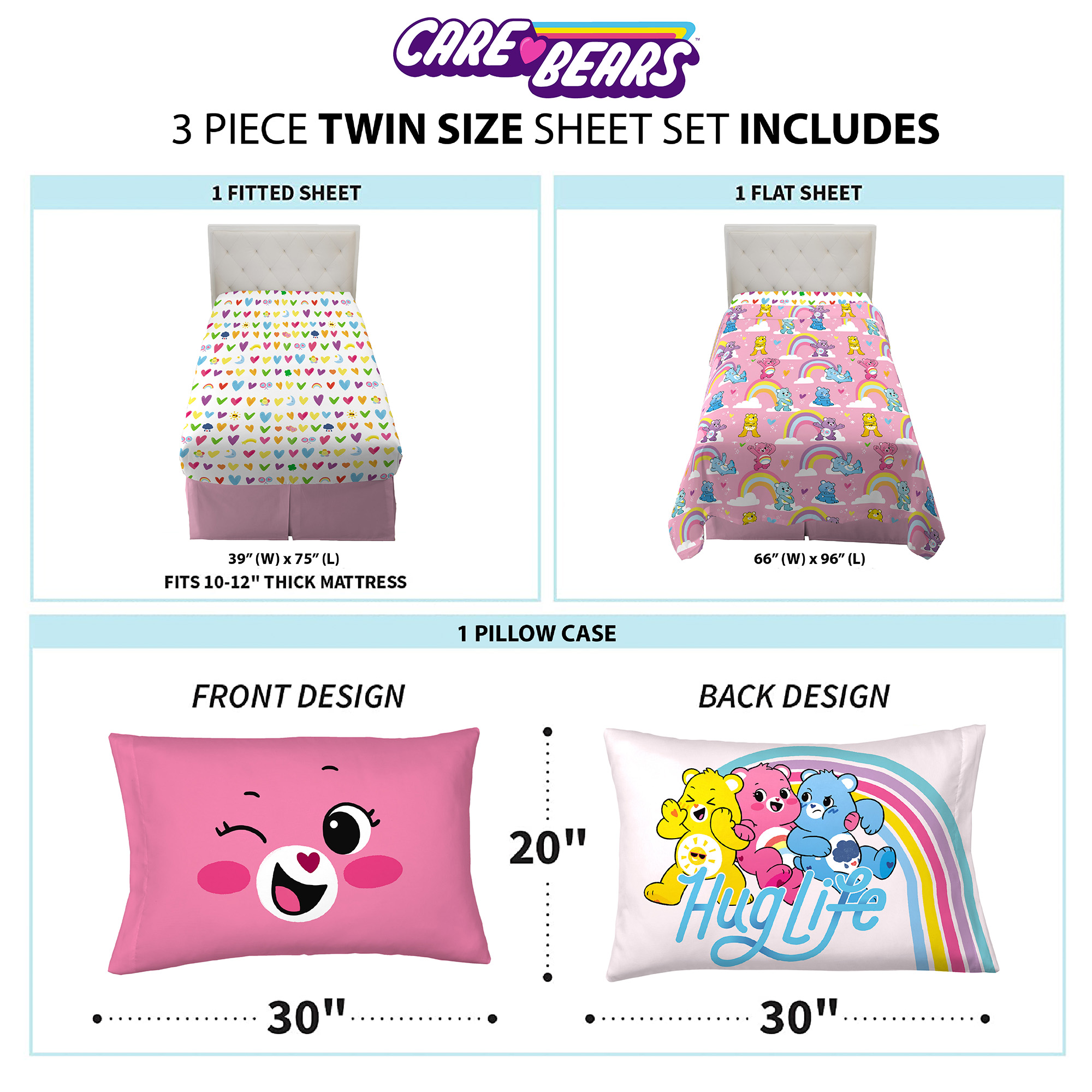Care Bears Kids Twin Sheet Set, Pink and Purple, CloudCo