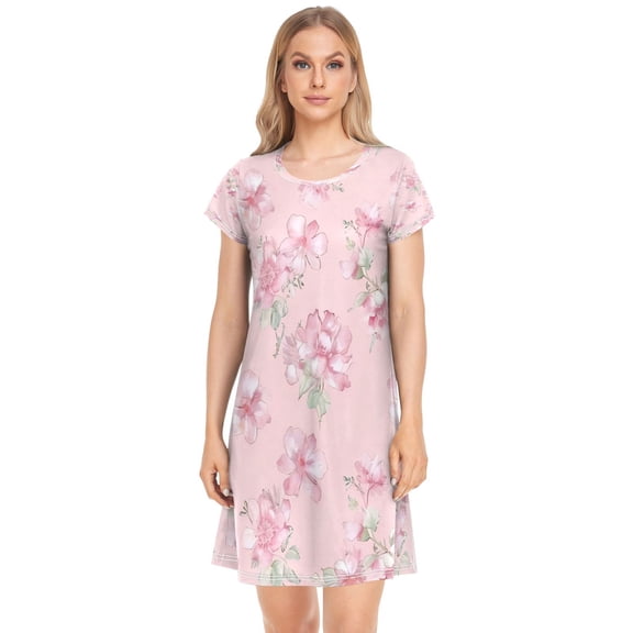 Sleeping Dress Women's Nightgowns & Sleepshirts Nightgowns for Women Soft Fabric Easy to Put on and Take off S Pink Flowers Seamless