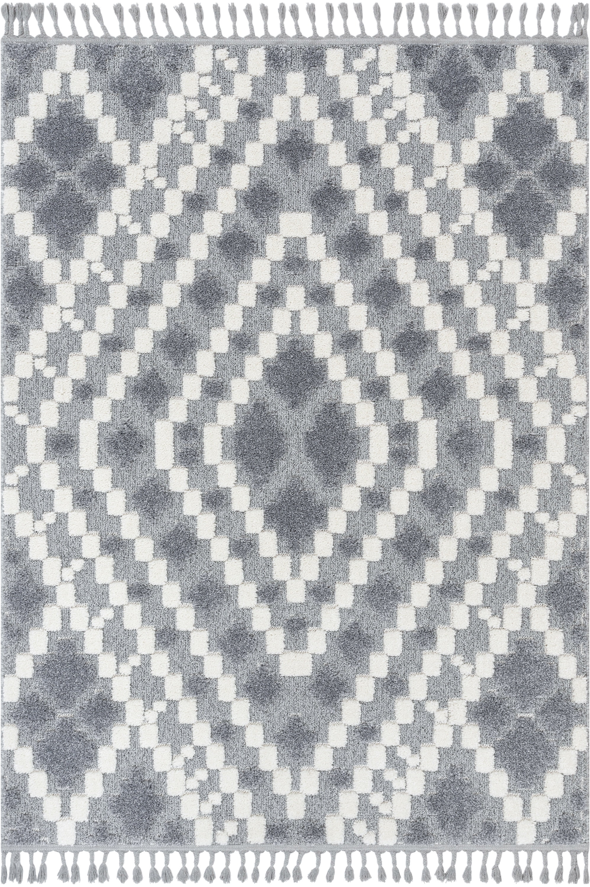 Well Woven Salem Melanie Contemporary Medallion Diamond Pattern Grey Cream High-Low Textured 7'10" x 9'10" Area Rug