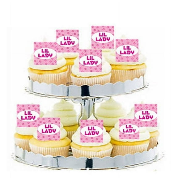 24pk Happy Birthday Baby SHower Lil Lady Edible Cupcake Decoration Toppers / Picks