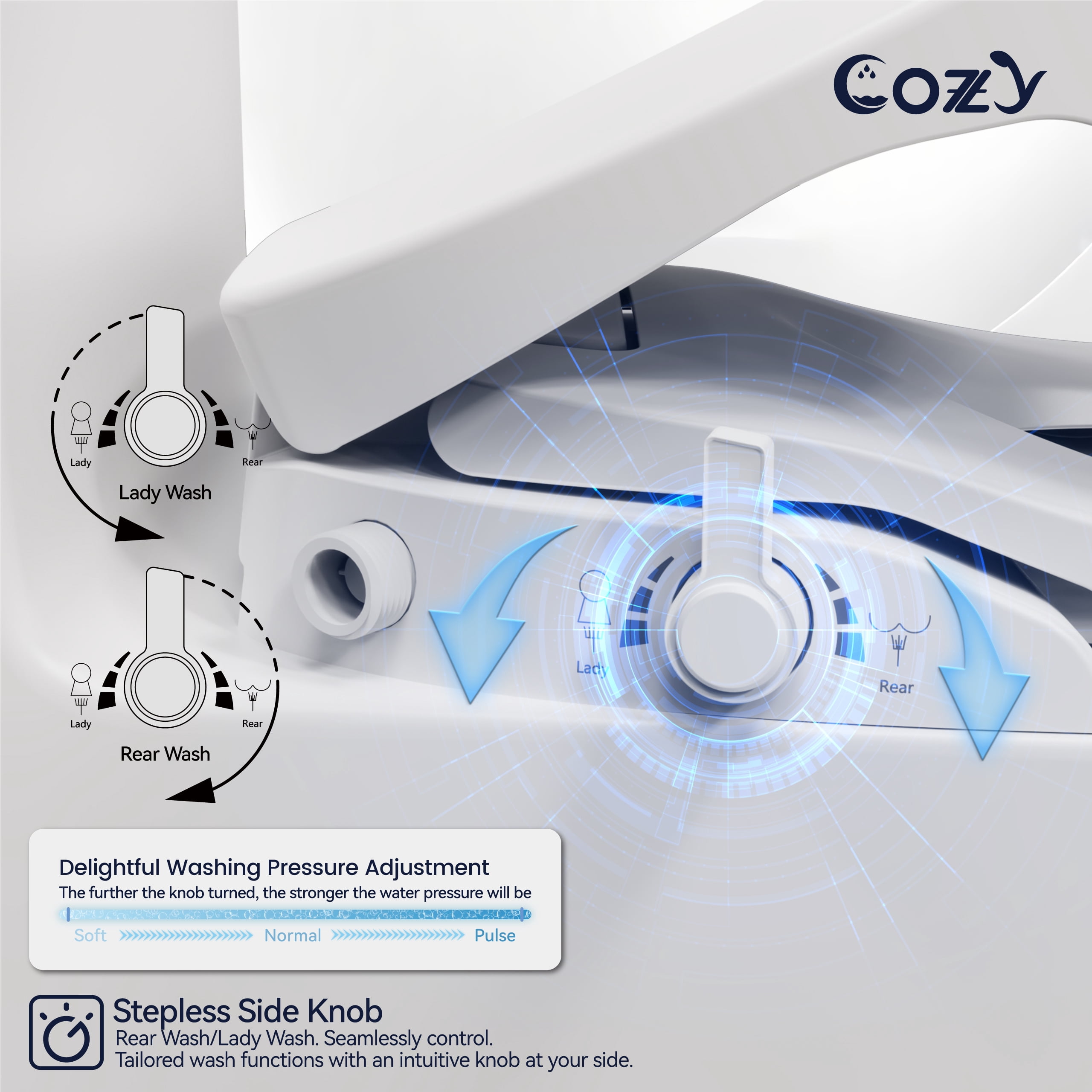 COZY Bidet Toilet Seat, Non-Electric Swash Eco Bidet Seat, Rear & Feminine Wash, Adjustable Water Pressure, LS-SBWH01