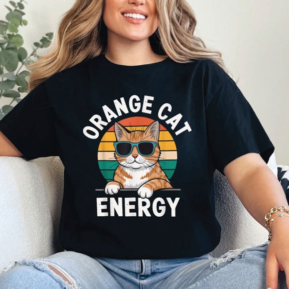 Orange Cat Energy T-Shirt Funny Tabby Cat Graphic Tee