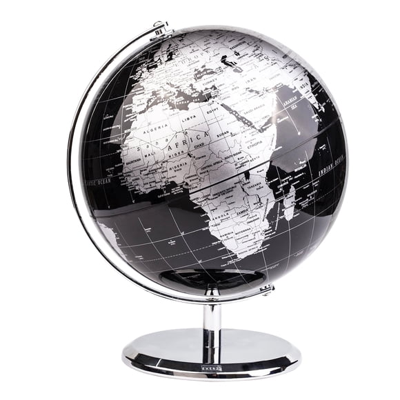 Exerz World Globe (Dia 8-Inch / 20cm) Black – Educational/Geographic/Modern Desktop Decoration - Stainless Steel Arc and Base/Earth World Globe