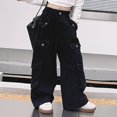 thumbnail image 2 of Otqutp Kids Girls Cargo Pants Wide Leg Streetwear Kids Spring Summer and Autumn Pants With Pockets Trendy Jogger Elastic Waist Trousers(2-Black,14-15 Years), 2 of 6