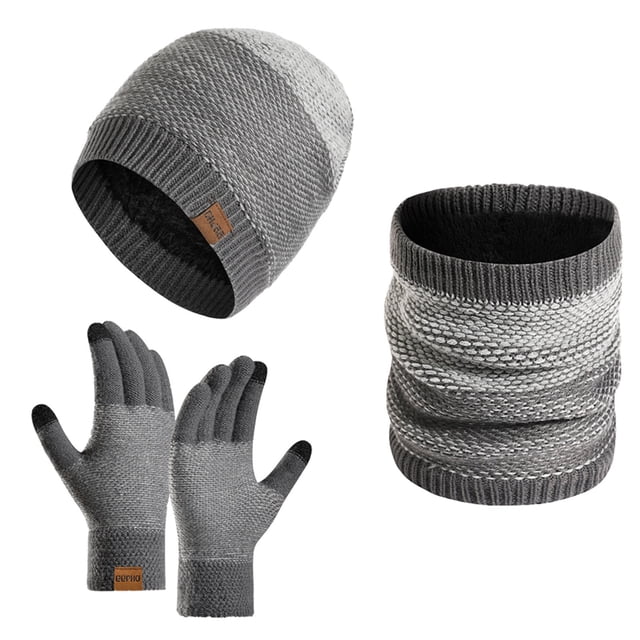 Gray Gray Men Knitted Set Including Beanie Scarf And Gloves Ideal For Everyday Use And Outdoor Adventures In Cold Conditions