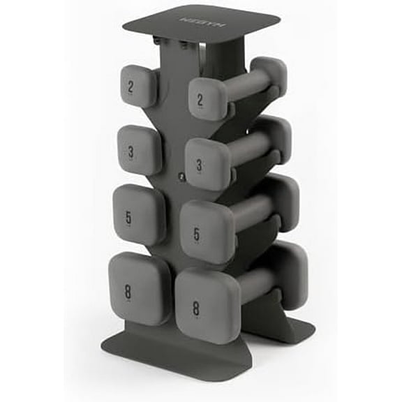 SafeGrip Square Dumbbells with Anti-Slip Handles, Safe Weight Lifting Equipment for Home Gym, Aesthetic Dumbbell Sets (Starter Set 2 3 5 8LB Pair with Slate Rack - Slate Set)