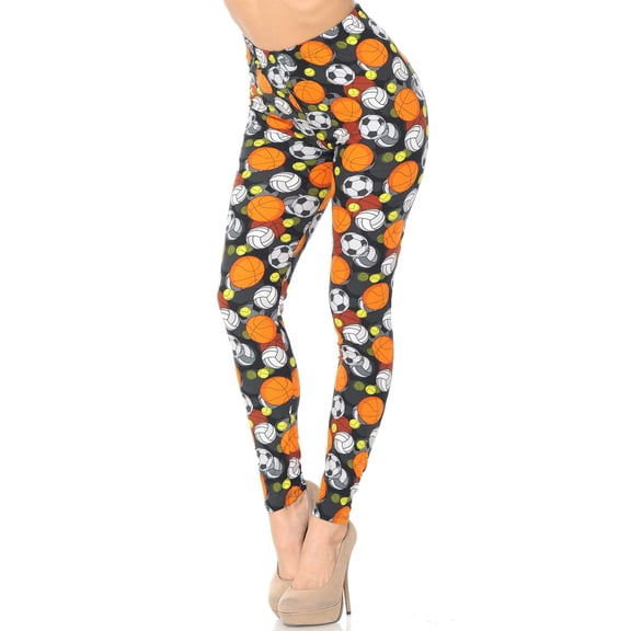 Buttery Soft Sports Ball Leggings (One Size Regular,Orange)