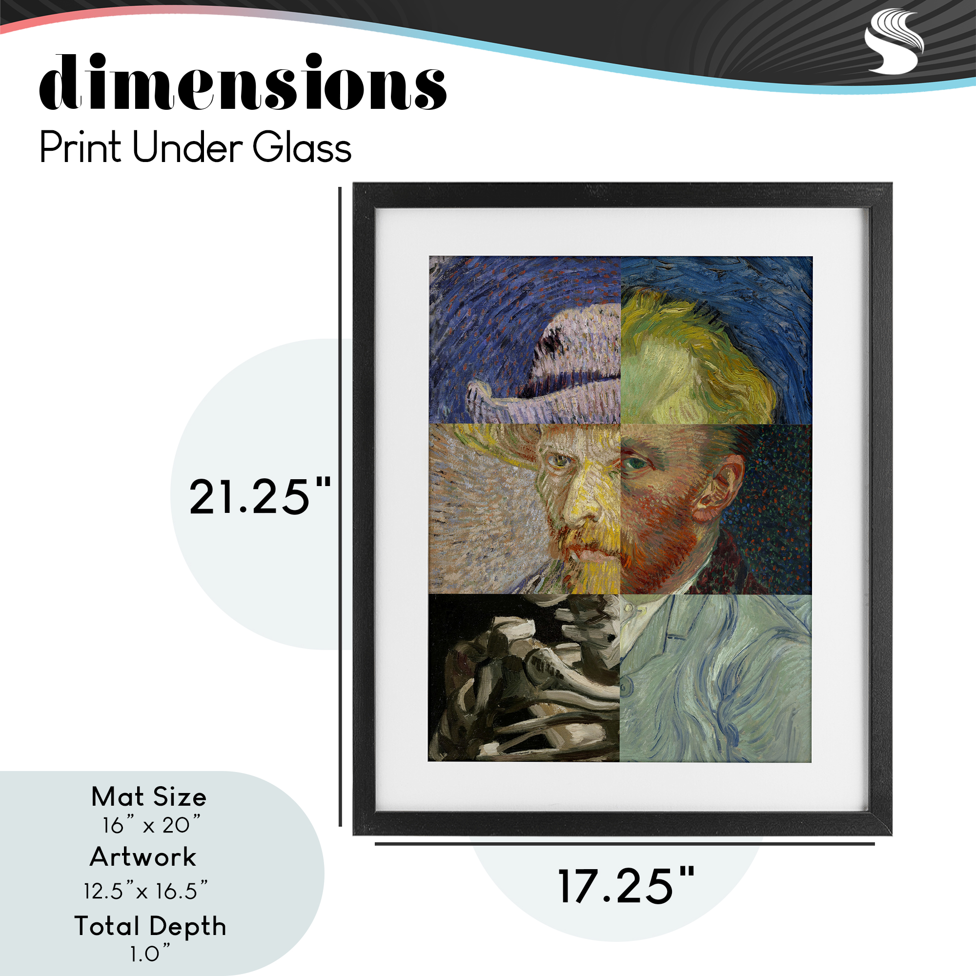 Collaged Van Gogh Portraits Black Framed Print Under Glass, design by Masters Redux